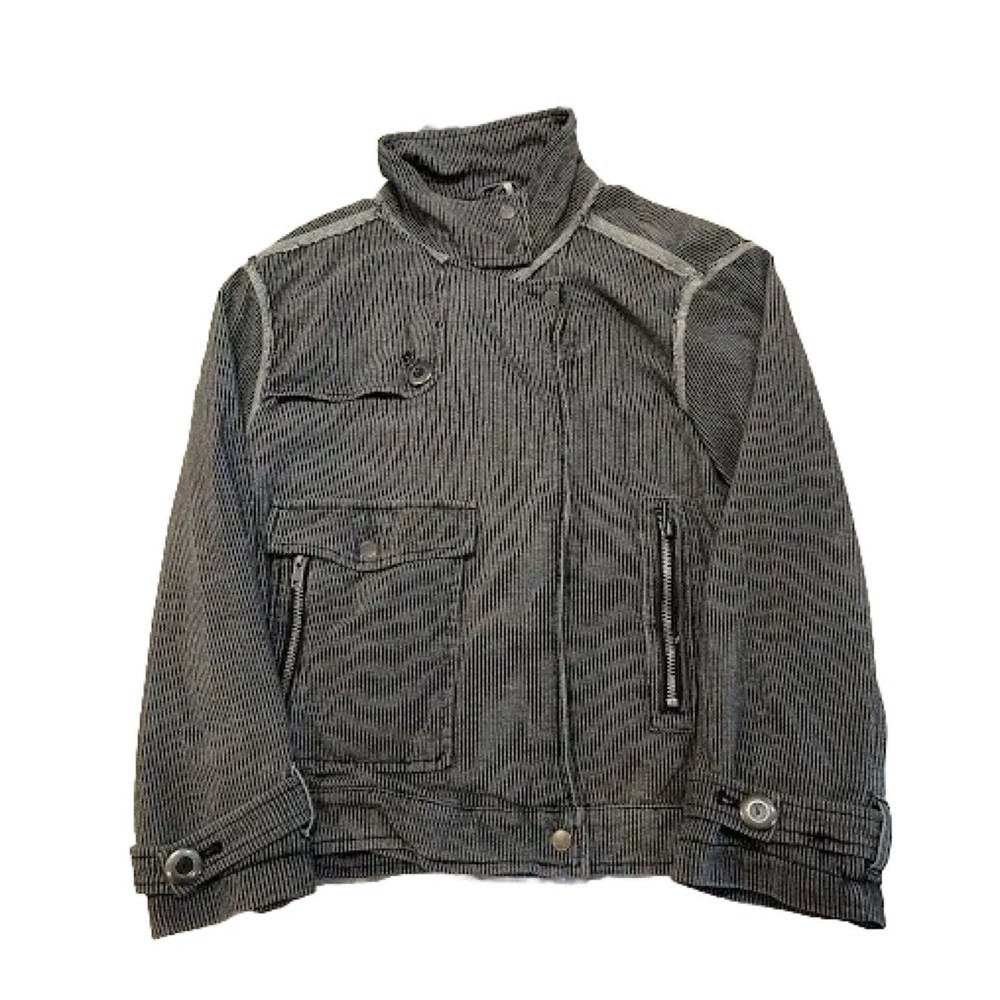 FREE PEOPLE Sz XS Gray Railroad Stripe Moto Jacket Soft Cotton Zippered
